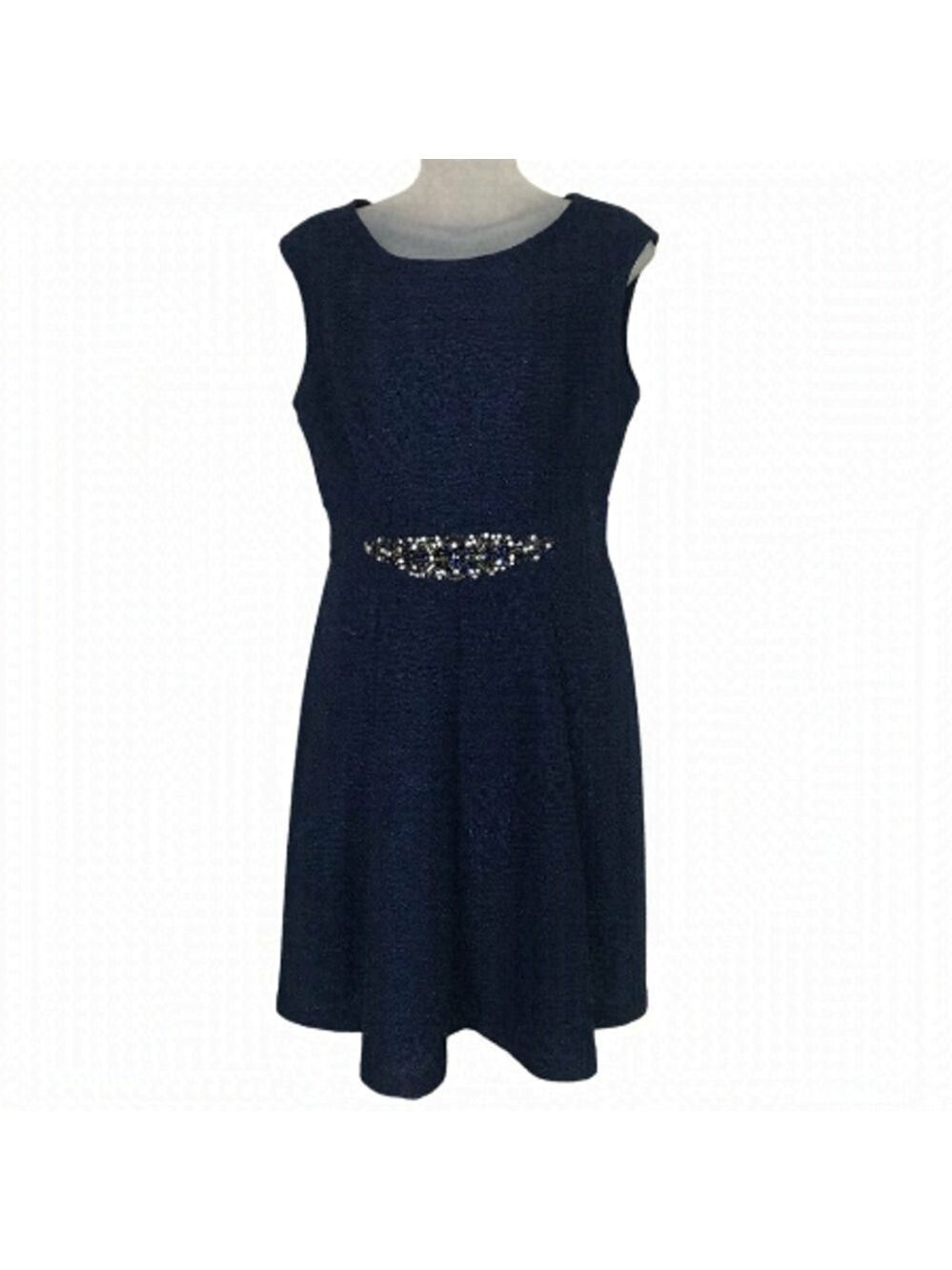 Eliza J Navy Blue  Dress With Rhinestone Waist Size 8